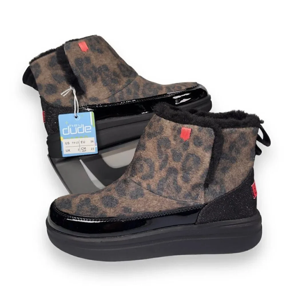 Hey Dude Mel Leo‎ Black (Leopard) Boots Youth 4 Women's 5